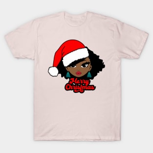 Merry Christmas Santa Hat, Black Girl Christmas Magic T-Shirt